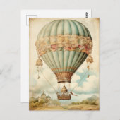 Vintag Steampunk Blue Hot Air Ballon Postkarte (Vorne/Hinten)