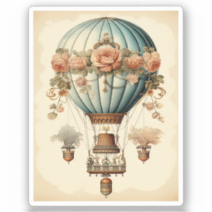 Vintag Steampunk Floral Blue Heißluftballon Aufkleber