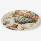 Vintag Steampunk Floral Blue Heißluftballon Pappteller (Schrägansicht)
