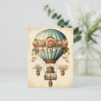 Vintag Steampunk Floral Blue Heißluftballon