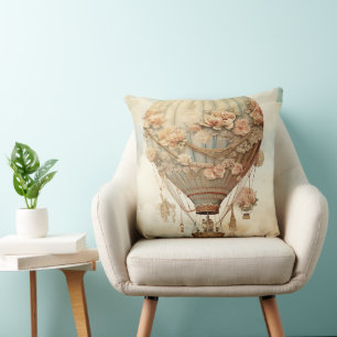 Vintag Steampunk Floral Blue Hot Air Ballon (2) Kissen