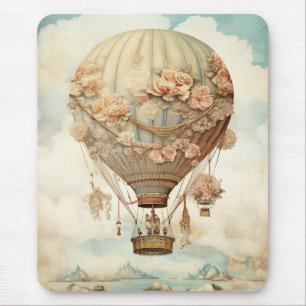 Vintag Steampunk Floral Blue Hot Air Ballon (2) Mousepad