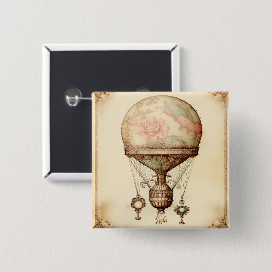 Vintag Steampunk Floral Hot Air Ballon Button (Vorne & Hinten)