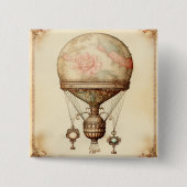 Vintag Steampunk Floral Hot Air Ballon Button (Vorderseite)