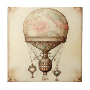 Vintag Steampunk Floral Hot Air Ballon Fliese