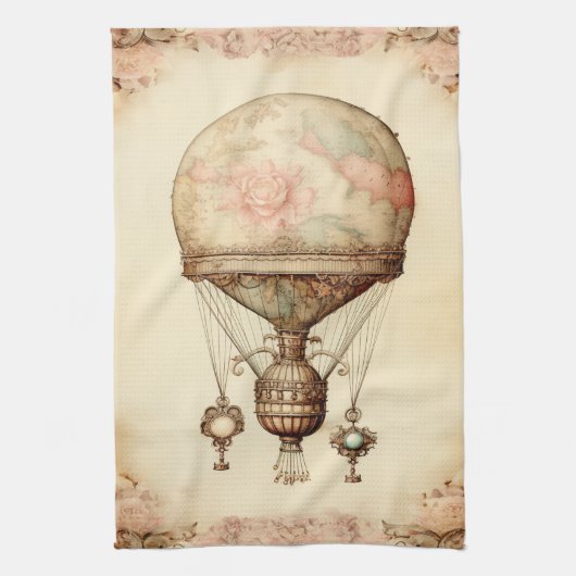 Vintag Steampunk Floral Hot Air Ballon Geschirrtuch (Vertikal)