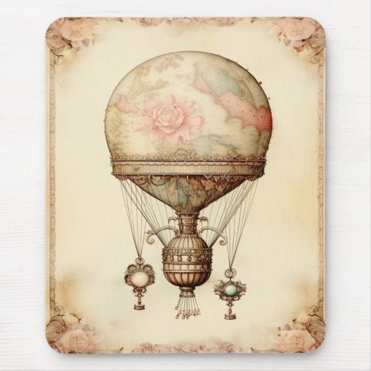 Vintag Steampunk Floral Hot Air Ballon Mousepad (Vorne)