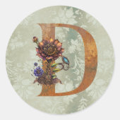 Vintag Steampunk Floral Letter D Runder Aufkleber (Vorderseite)