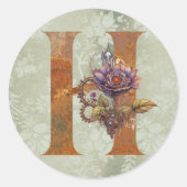 Vintag Steampunk Floral Letter H Runder Aufkleber (Vorderseite)