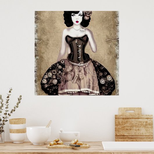 Vintag Steampunk-Frau Poster (Küche)