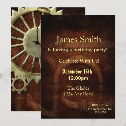 Vintag Steampunk Geburtstag Einladung (Vorne/Hinten)
