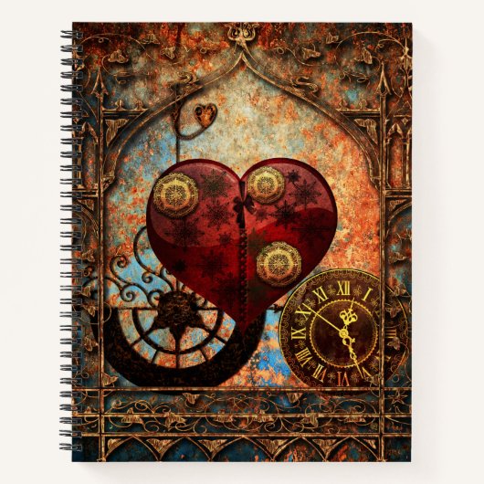 Vintag Steampunk Hearts Wallpaper Notizbuch (Vorderseite)