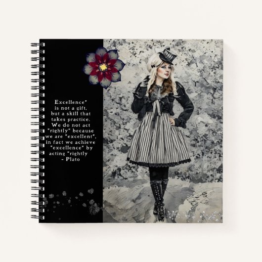Vintag Steampunk Lady Plato Quote Black Journal Notizblock (Vorderseite)
