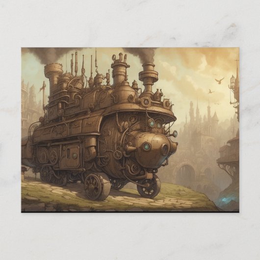 Vintag Steampunk Motor Fantasy Illustration Postkarte (Vorderseite)