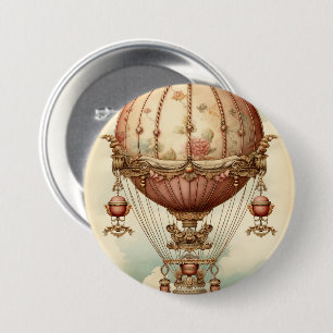 Vintag Steampunk Pink Heißluftballon Button
