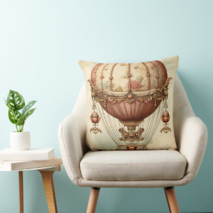 Vintag Steampunk Pink Heißluftballon Kissen
