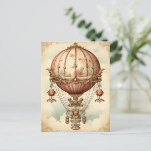 Vintag Steampunk Pink Heißluftballon Postkarte