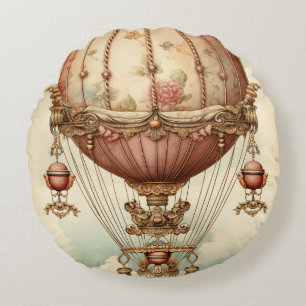 Vintag Steampunk Pink Heißluftballon Rundes Kissen
