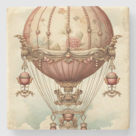 Vintag Steampunk Pink Heißluftballon Steinuntersetzer (Vorderseite)