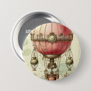 Vintag Steampunk Pink Hot Air Ballon (2) Button