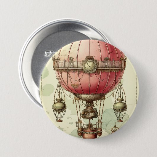 Vintag Steampunk Pink Hot Air Ballon (2) Button (Vorne & Hinten)