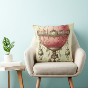 Vintag Steampunk Pink Hot Air Ballon (2) Kissen