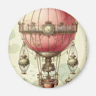 Vintag Steampunk Pink Hot Air Ballon (2) Magnet