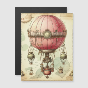 Vintag Steampunk Pink Hot Air Ballon (2) Magnetkarte