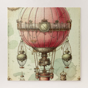 Vintag Steampunk Pink Hot Air Ballon (2) Puzzle