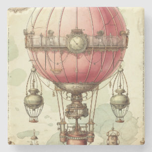 Vintag Steampunk Pink Hot Air Ballon (2) Steinuntersetzer