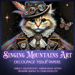 Vintag Steampunk Tabby Cat Portrait Decoupage Seidenpapier