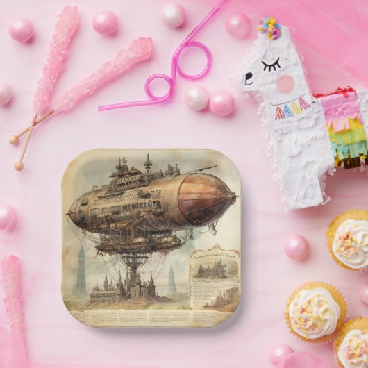 Vintag Steampunk Zeppelin (10) Pappteller (Party)