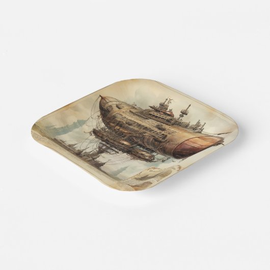 Vintag Steampunk Zeppelin (10) Pappteller (Gewinkelt)