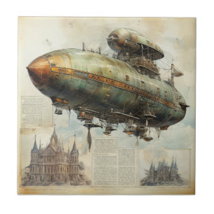 Vintag Steampunk Zeppelin (7) Fliese