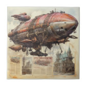Vintag Steampunk Zeppelin (9) Fliese (Vorderseite)