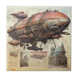 Vintag Steampunk Zeppelin (9) Fliese