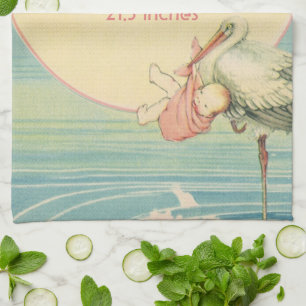 Vintag Stork Baby Blanket, Willkommen in der Welt Geschirrtuch