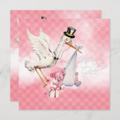 Vintag Stork Baby Dusche Einladung (Vorne/Hinten)