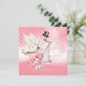 Vintag Stork Baby Dusche Einladung (Stehend Vorderseite)