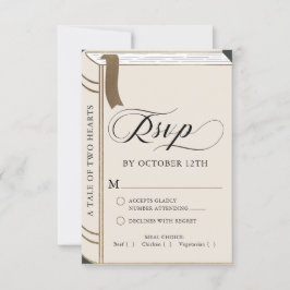 Vintag Story Mairy Tale Library Gold Wedding RSVP Karte