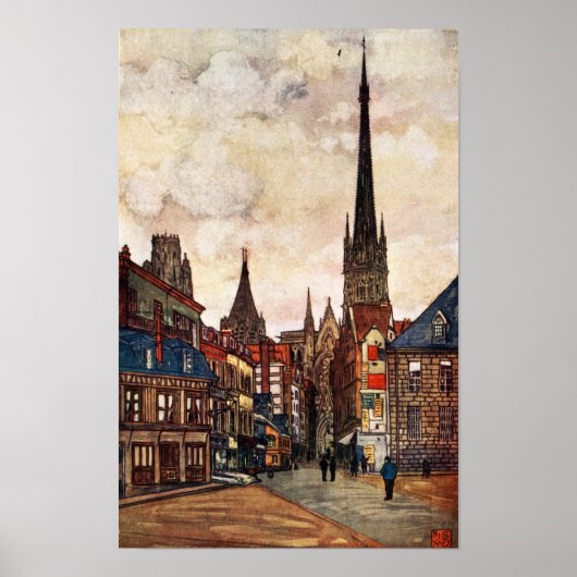 Vintag Street Scene Rouen France Mittelalter Poster (Vorne)