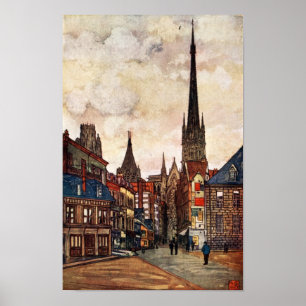 Vintag Street Scene Rouen France Mittelalter Poster