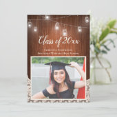 Vintag String Lights Mason Jar Foto Abschluss Einladung (Stehend Vorderseite)