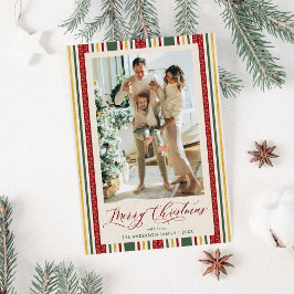 Vintag Stripe Red Green Bow Frohe Weihnachtsfeier Feiertagskarte
