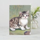 Vintag Striped Kitten Illustration Einladung (Stehend Vorderseite)