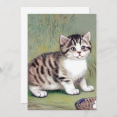 Vintag Striped Kitten Illustration Einladung (Vorne/Hinten)