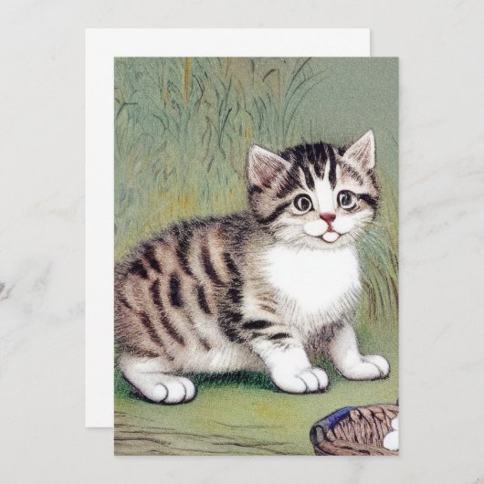 Vintag Striped Kitten Illustration Einladung (Vorne/Hinten)
