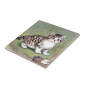 Vintag Striped Kitten Illustration Fliese (Seite)