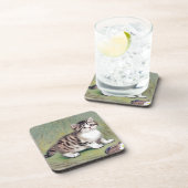 Vintag Striped Kitten Illustration Getränkeuntersetzer (Rechte Seite)