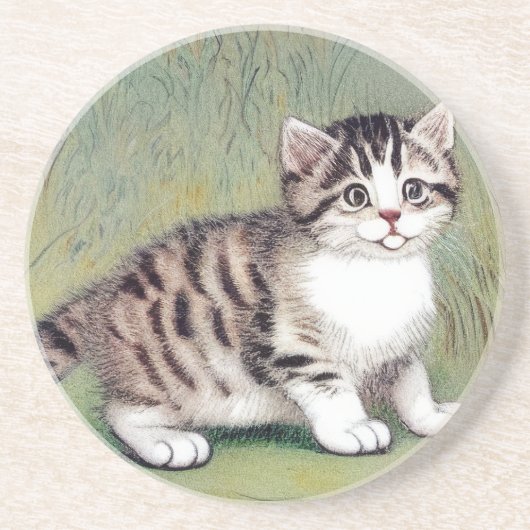 Vintag Striped Kitten Illustration Getränkeuntersetzer (Vorne)